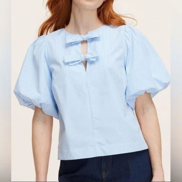 NWOT KATE SPADE X TARGET Blue and White Striped Puff Sleeve Blouse Size Small - Picture 1 of 7